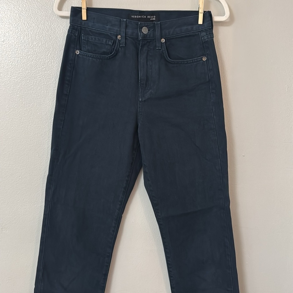 Veronica Beard Ryleigh Slim Straight High Rise Jeans in Petrol - Picture 3 of 9